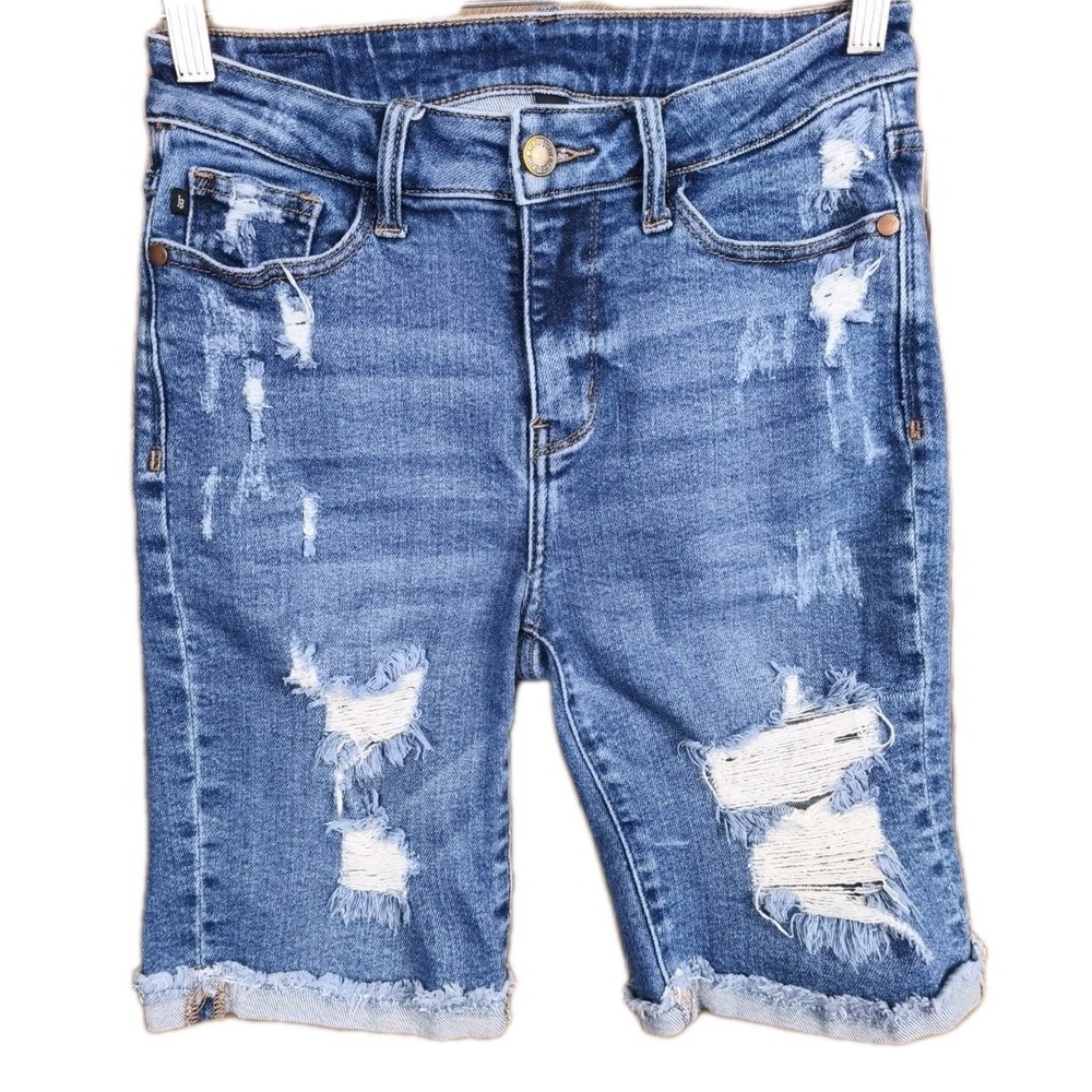 Judy Blue Distressed Denim Bermuda Shorts Womens Small Raw Hem Stretch